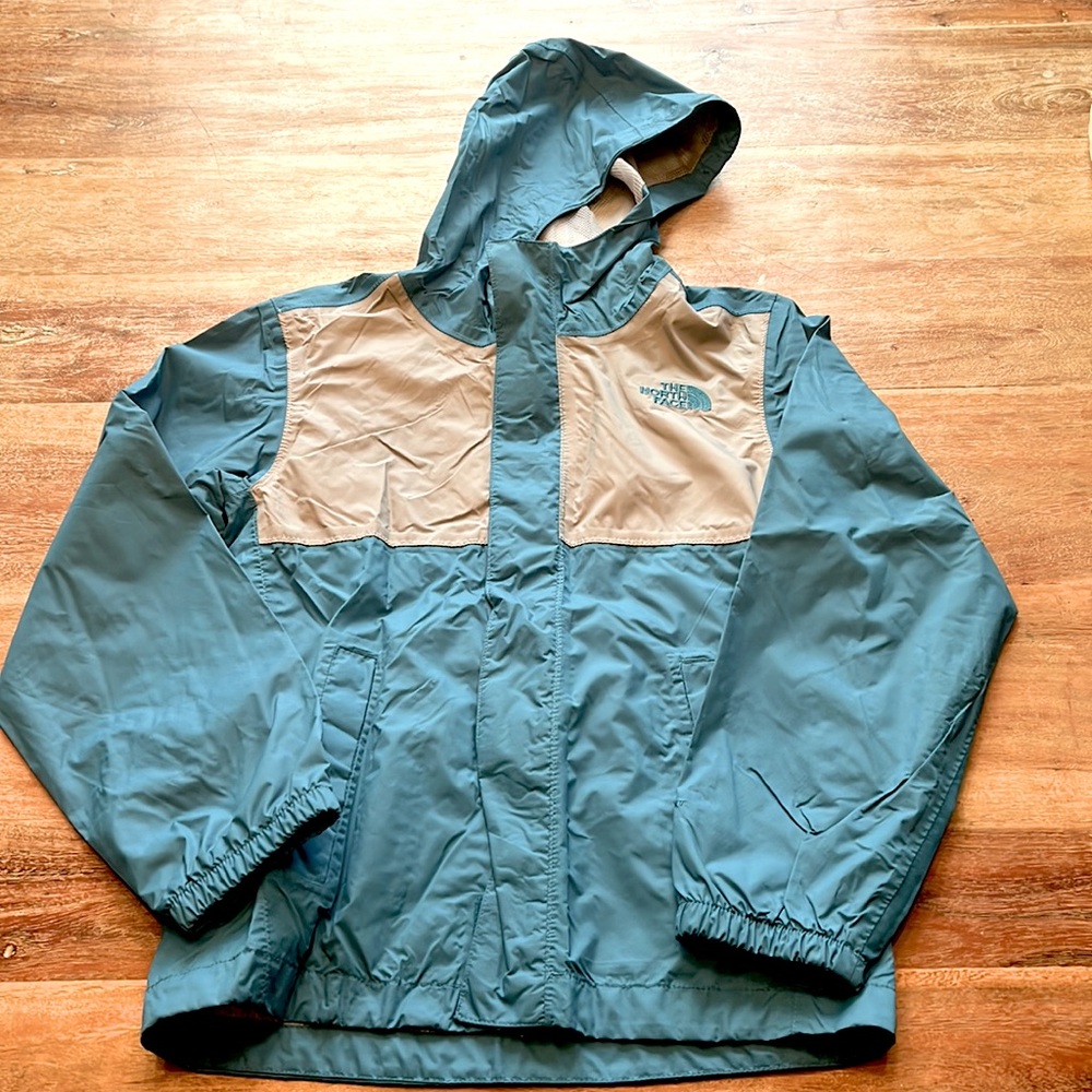 Kids Northface windbreaker jacket, Turquoise & Grey. Size Small/7/8.